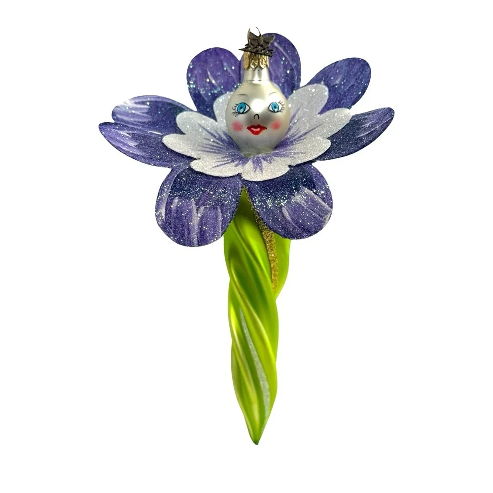 Laved Italy Blown Glass Anthropomorphic Flower 2003 Xmas Ornament Neiman‎ Marcus